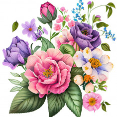 Sticker decorativ, Flori, Multicolor, 64 cm, 1216STK-6