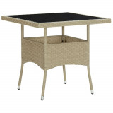 Masa exterior Gossi bej, 80x80x75cm, poliratan si sticla, patrata, rezistenta UV. Masa gradina/terasa