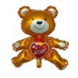 Balon din folie metalizata, flippy, figurina urs, model love, tema ziua indragostitilor, 60x63cm, ambalaj individual, pai inclus, umflare cu aer sau h