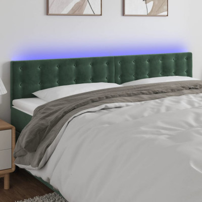vidaXL Tăblie de pat cu LED, verde &amp;icirc;nchis, 200x5x78/88 cm, catifea foto