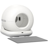 PawHut Litieră auto-curățabilă pentru pisici 72L, Purificare dublă, Control prin aplicație, Protecție de siguranță, 58,1x47,5x53cm, Alb | Aosom Romani