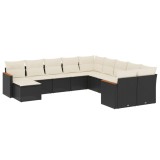 Cumpara ieftin Set canapele de gradina cu perne, 11 piese, negru, poliratan