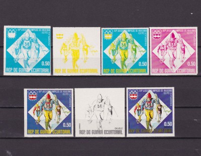 ✅(S46) 1976 Guinea Ec. &amp;quot;Olimp.Innsbruck &amp;#039;76&amp;quot;,schi PROOF ned.+6 faze de tipar,MNH foto