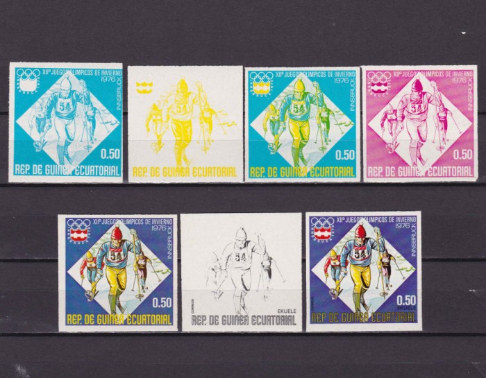 ✅(S46) 1976 Guinea Ec. &quot;Olimp.Innsbruck &#039;76&quot;,schi PROOF ned.+6 faze de tipar,MNH