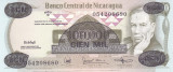 Bancnota Nicaragua 100.000 Cordobas 1987 - P149 UNC ( supratipar pe P144 )