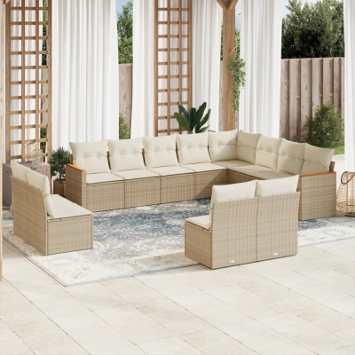 vidaXL Set canapele de grădină cu perne, 12 piese, bej, poliratan 3258873 foto