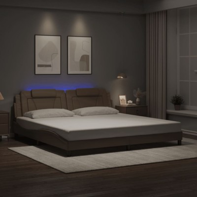 Cadru de pat lumini LED, cappuccino, 200x200 cm piele ecologică foto