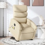 vidaXL Fotoliu electric de masaj rabatabil cu ridicare, crem, textil