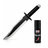 Cumpara ieftin Set cutit tactic de vanatoare si spray paralizant chili, DEPOX&reg;, 39.5 cm, negru