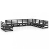 Set mobilier de gradina, 10 piese negru lemn masiv pin