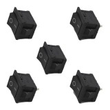 Set 5 Mini Intrerupatoare On/Off Negre, 6A 250V, 10A 125V, Montaj 19x12mm, Terminale 4.8mm