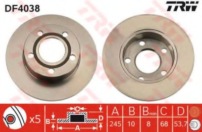 Disc frana AUDI A6 (4B2, C5) (1997 - 2005) TRW DF4038 foto