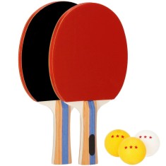 Set 2 palete de ping pong, cu 3 mingi, 25x15cm, negru cu rosu Household NewTrend