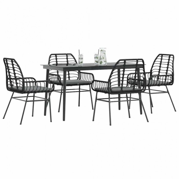 Gossi set de sufragerie de gradina 5 piese neagra sticla poly rattan