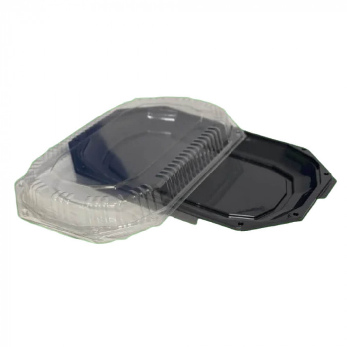 Set 5 Platouri Ovale cu Capac, 43x28x4 cm, Plastic Negru