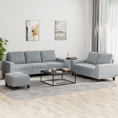 vidaXL Set de canapele, 3 piese, gri deschis, textil foto