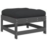 Cumpara ieftin Taburet de gradina cu perna, gri, lemn masiv de pin