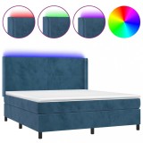 Cumpara ieftin Pat cu arcuri, saltea si LED, bleumarin, 160x200 cm, catifea