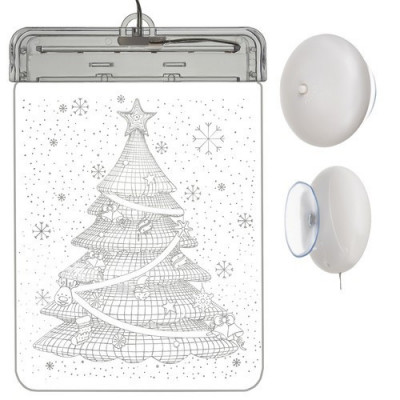 Ornament Craciun LED, vitraliu brad 3D pentru fereastra, 6 LED-uri alb cald, 17x11,5x1,5 cm foto