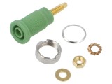 Conector banană 4mm soclu 32A 1kV verde aurit panou 40mm
