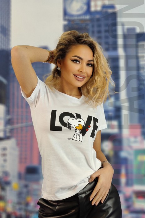 U828-2 Tricou casual cu imprimeu text &quot;love&quot;