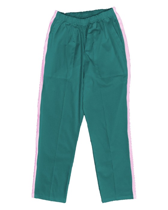 Pantaloni Medicali Pe Stil, Turcoaz inchis cu dunga Roz deschis cu Elastan cu Elastic - M, talia-3-92cm
