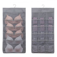 Organizator Lenjerie Intimă, Model Cu Umeraș, Compartimente Sutiene și Lenjerie, Poliester, Gri, 40x80cm