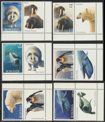 2007 Romania - Fauna polara LP 1791 a, serie cu vignete diferite MNH foto