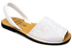 Sandale Dama Avarca C Cortuno Menorquinas Albe Glitter din Piele foto
