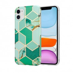 Husa protectie Flippy compatibila cu Huawei P Smart 2021 Soft IMD TPU Marble Geometric Verde foto