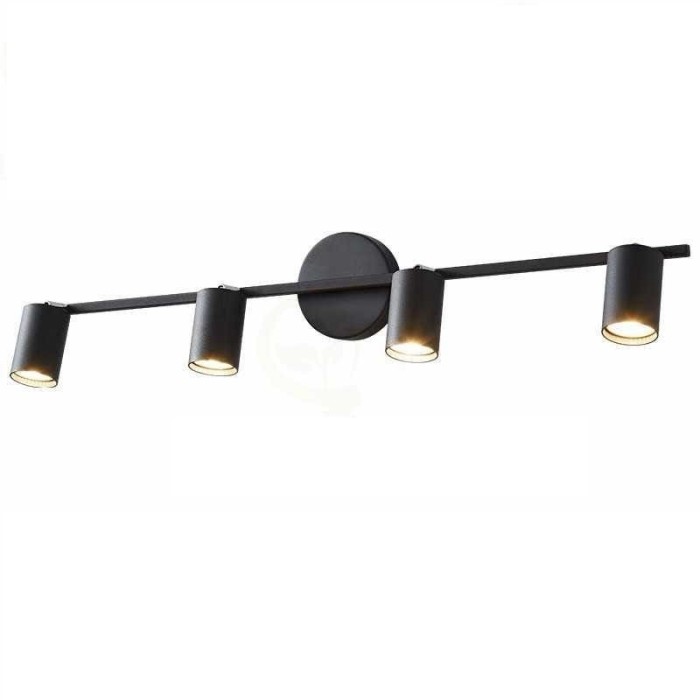 Aplica cu 4 spoturi orientabile, dulie GU10, culoare corp negru, montaj tavan/perete