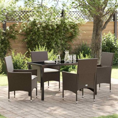 vidaXL Set de masă pentru grădină cu pernă 5 pcs Maro Rattan poli foto