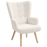 HOMCOM Scaun de living din material boucl&eacute;, scaun capitonat și umplut cu picioare din lemn, 71 x 74 x 96 cm, bej | Aosom Romania