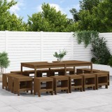 Set mobilier gradina vidaXL, 17 piese, lemn masiv pin, maro miere, masa 203.5cm, scaune fara spatar, exterior terasa
