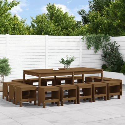 vidaXL Set mobilier de grădină, 17 piese, maro miere, lemn masiv pin foto