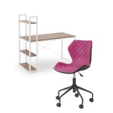 Set birou cu rafturi HM Narvik B1, cadru metalic, PAL melaminat, 120x64x120 cm, stejar sonoma/alb si scaun birou HM Matrix, Ergonomic, Stofa/Piele eco