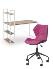 Set birou cu rafturi HM Narvik B1, cadru metalic, PAL melaminat, 120x64x120 cm, stejar sonoma/alb si scaun birou HM Matrix, Ergonomic, Stofa/Piele eco