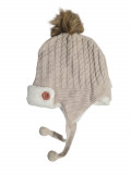 Caciula imblanita tricotata cu pompom, Maro, 0-12 luni
