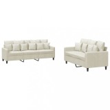 Cumpara ieftin Set de canapele cu perne, 2 piese, crem, catifea