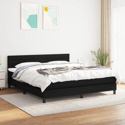vidaXL Pat box spring cu saltea, negru, 160x200 cm, textil 3140147 foto