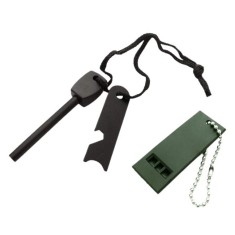 Amnar pentru camping DEPOX&reg;, Ultimate Survival, otel inoxidabil, 10 cm, negru, fluier inclus