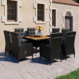 vidaXL Set mobilier de grădină, 9 piese, negru, poliratan/lemn acacia