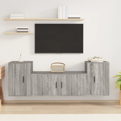 vidaXL Set dulap TV, 3 piese, gri sonoma, lemn prelucrat foto