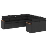 Set mobilier de gradina cu perne, 8 piese, negru, poliratan