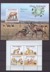 21-MOZAMBIC 2010-Colita si bloc de 4 timbre WWF antilopa MNH