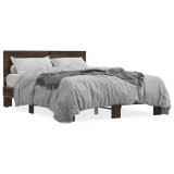 VidaXL Cadru de pat, stejar maro, 140x190 cm, lemn prelucrat și metal