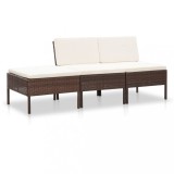 VidaXL Set mobilier de grădină cu perne, 3 piese, maro, poliratan