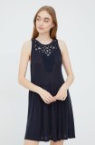 Superdry rochie din amestec de in culoarea bleumarin, mini, evazată
