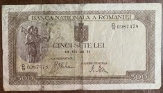B11 98 - Bancnota Romania - 500 lei emisiune iulie 1941 - filigran BNR orizontal