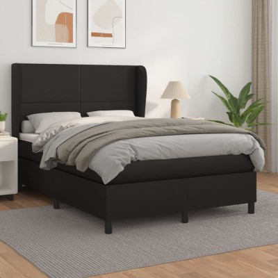 vidaXL Pat box spring cu saltea, negru, 140x200 cm, piele ecologică 3128913 foto